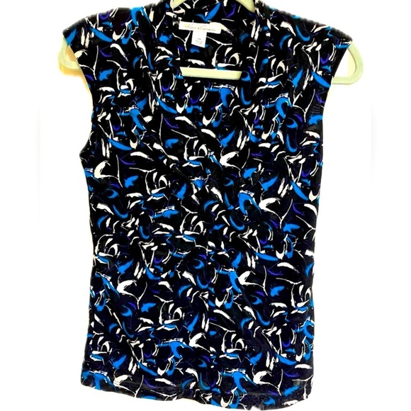 Kenneth Cole New York Top Size PM Cap Sleeve Ruched Mesh Black Multi Color - Picture 3 of 4